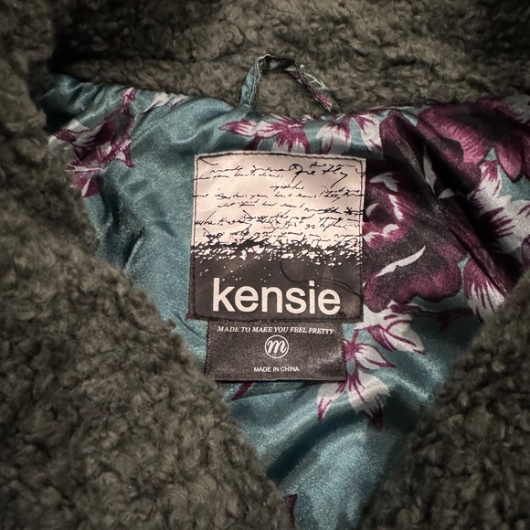 Kensie Faux Shearling Moto Teddy Jacket Sage Forest Green Sz Med Snap Closure - Picture 6 of 11